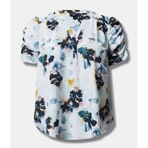 New Torrid Womens 3X Top Harper Georgette Ruched Sleeve Floral V Neck